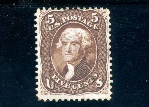 USAstamps Unused VF US Serie of 1862 Jefferson Scott 75 RG + PF Cert