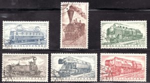 1952 Slovakia  Sc #770-75 Trains, Locomotives, Trolleys - Used stamp set Cv$8.55