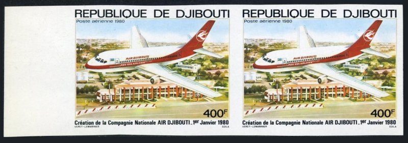 Djibouti C132 imperf pair, MNH. Michel 270B. Air Djibouti, 1st Ann. 1980. Plane.