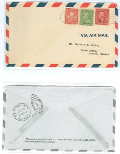 US 658/660 1929 1c + 2c Kans overprints partially paid the airmail rate on this cover sent in September, 1929