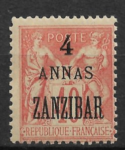 French Offices Zanzibar 1896-00, 4A on 40c ,Scott # 24, VF MLH*OG (SL-1)