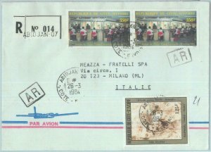 86321 - COTE D'IVOIRE - Postal History: REGISTERED COVER to ITALY 1984 Art