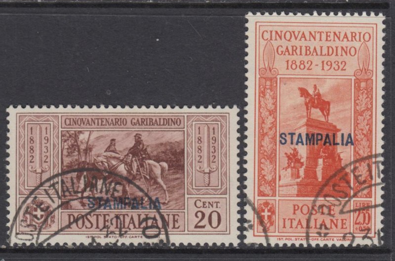 Italy Egeo - Stampalia Garibaldi Sassone n.18+25 cv 120$ very fine