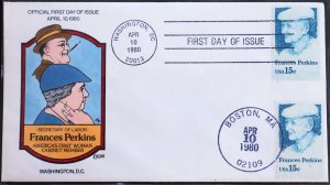 U.S. Used #1821 15c Francis Perkins 1980 Collins First Day Cover (FDC)