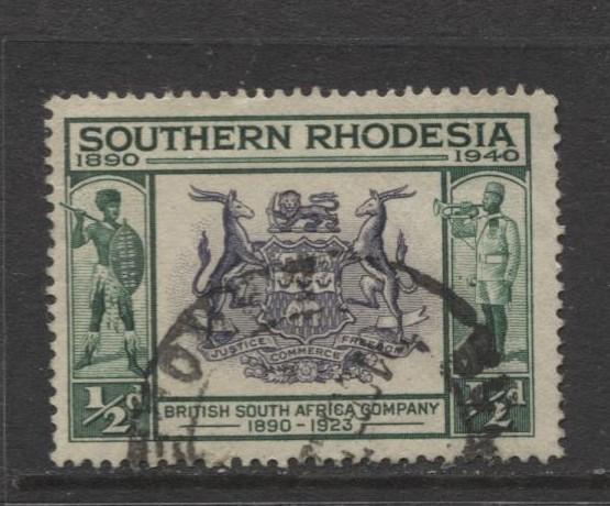 Southern Rhodesia- Scott 56- Seal of BSA -1940 - FU - Single 1/2d Stamp