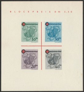 GERMANY - ALLIED OCCUP ZONES French Zone - Rhineland 1949 Red Cross M/Sheet.