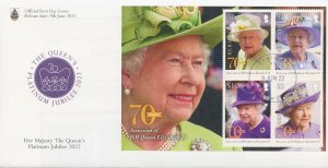 Bermuda 2022 FDC Royalty Stamps Queen Elizabeth II Platinum Jubilee 4v M/S