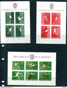 San Marino 1960 Olympic Games Rome 3 Sheets MH Sc 565 note 15069