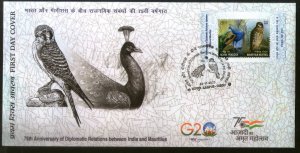 India 2023 75 Years of India Mauritius Relations Joints Issue Birds M/s on FDC