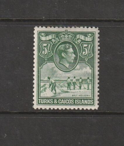 Turks & Caicos Islands 1938 GV1 Defs, 5/- Deep green MM SG 204a 