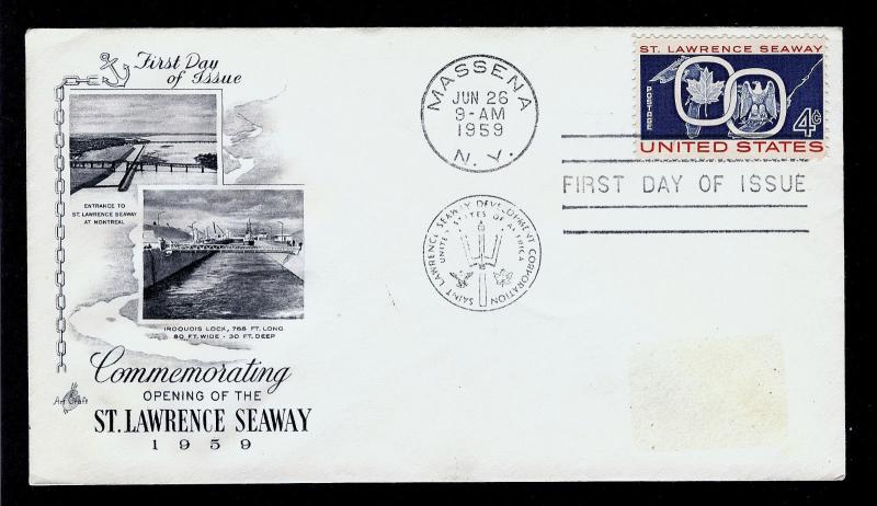 FIRST DAY COVER #1131 St. Lawrence Seaway Opening 4c ARTCRAFT U/A FDC 1959