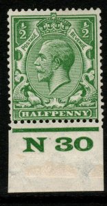 GB SGN33(2) 1924 ½d PALE GREEN CONTROL N30 MTD MINT