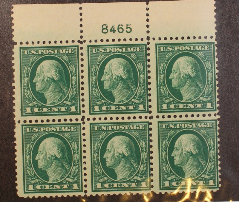 Scott 498 1 Cent Washington MNH - Plate Block Of 6 PL# 8465 - SCV - $35.00