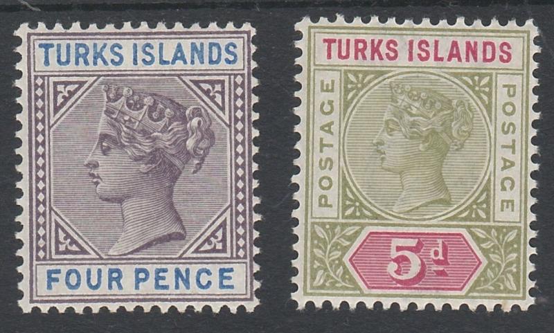 TURKS ISLANDS 1893 QV 4D AND 5D 