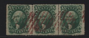 35 strip of 3 XF used red cancel with nice color cv $ 195 ! see pic !