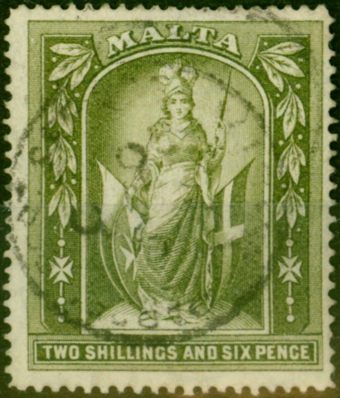 Malta 1919 2s6d Olive-Green SG87 V.F.U 