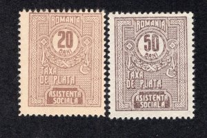 Romania 1923-26 20b & 50b Postal Tax Due, Scott RAJ17, RAJ19 MH, value = 50c