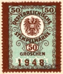 1948 Austria Hungary Revenue 50 Groschen Coat of Arms General Tax Duty Unused