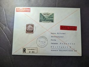 1941 Registered Express Germany Luxembourg Overprint Cover to Stuttgart