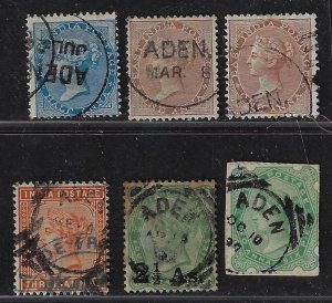 ADEN YEMEN 1870 SIX ADEN CANCELS ON BRITISH INDIA QUEEN VICTORIA ISSUES RARE