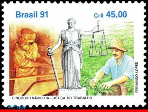 2324 BRAZIL 1991 LABOR LAWS, 50TH ANNIV., JUSTICE, MI# 2424 RHM C-1744, MNH