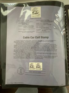 USPS Souvenir Page Scott  1988 cable car coil stamps