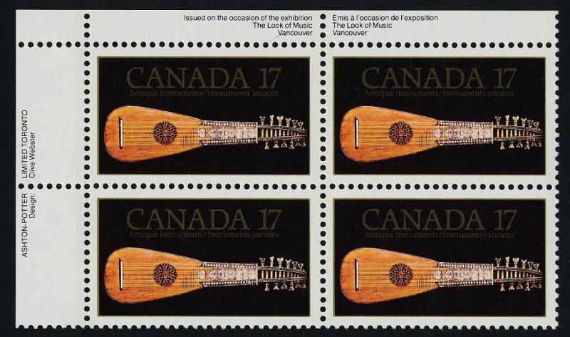 Canada 878 TL Plate MNH Look of Music, Antique Mandora