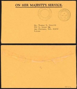 Cayman Islands 1978 stampless OHMS cover to USA OFFICIAL PAID and STAKE BAY pmk