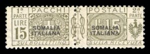 Italian Colonies, Somalia #Q40 Cat$45, 1926 15c olive, unsevered pair, hinged