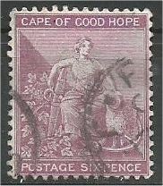 CAPE OF GOOD HOPE, 1864, used 6p, Hope, Scott 18