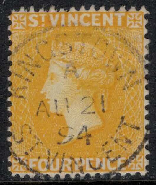 St. Vincent #49  CV $15.00  Perfect Aug. 21, 1894 Kingstown cancellation