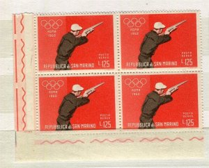 SAN MARINO; 1960 Olympics issue MINT MNH CORNER BLOCK of 4, 125L.