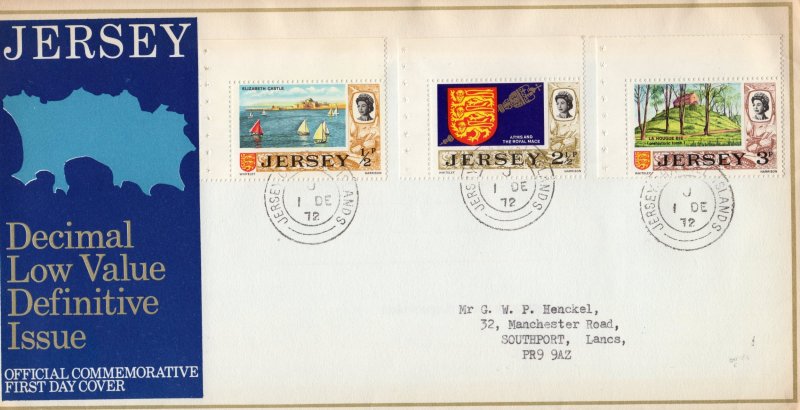 Jersey 1972 Decimal Low value Definitive Issue (3) FDC