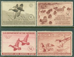 EDW1949SELL : USA 1940-1946 Sc #RW7, 8, 10, 13 Mint OG. A few with gum wrinkles.