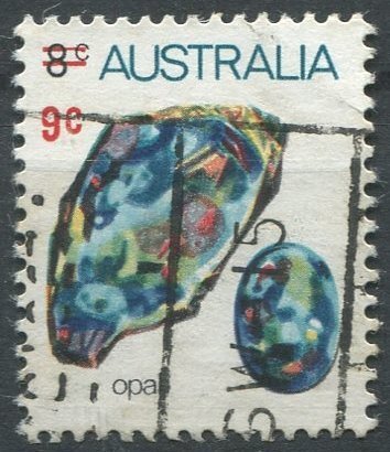 Australia Sc#580 Used, 9c on 8c multi, Marine Life and Gemstones (1974)