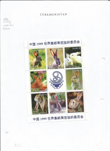 TURKMENISTAN - 1999 - Beijing 99 Rabbits - Perf 8v Sheet - M L H - Private Issue