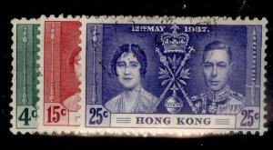 HONG KONG GVI SG137-139, coronation set, FINE USED. Cat £15.