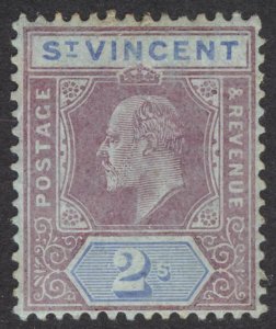 St Vincent 1909 2s Violet & Blue on blue EVII WmkMCA Scott 87 SG 91 MLH Cat $25