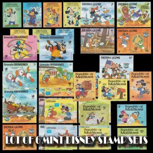 DISNEY. LOT OF 6 MINT STAMP SETS. # 1