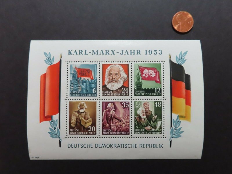 HuskyStamps ~ Germany DDR #144a, Perforated Souvenir Sheet, MNH, Marx, 11pics