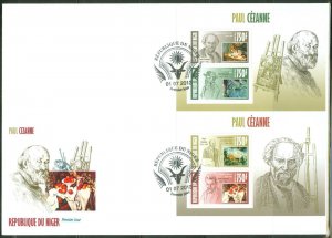 NIGER 2013 PAUL CEZANNE  SET OF TWO SHEETS OF TWO STAMPS EACH   FIRST DAY COVER