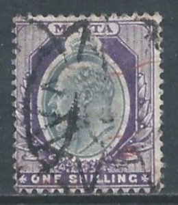 Malta #27 Used 1sh King Edward VII - Wmk. 2