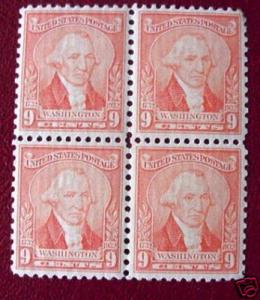 USA 714, 9c Washington Bicent, Block of 4, VF, MNH