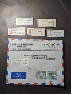 1968 Saudi Arabia Airmail Cover Jeddah to Germany and 5 Registered Labels