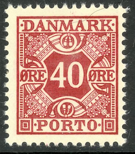 DENMARK 1934-55 40o Claret Lined Panel Postage Due Sc J36 MNH