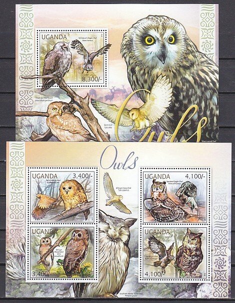 Uganda, Mi2795-2798 & BL376. Various Owls sheet of 4 & s/sheet. ^