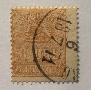 Sweden 1863-1910 Scott 13 used - 3o, Lying Lion