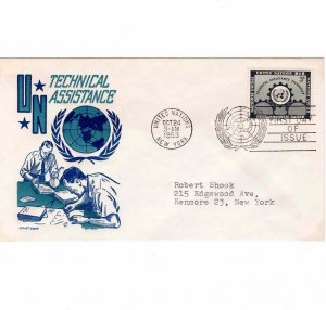 United Nations 1953 FDC Sc 19 Technical Assistance UN Cachet Craft Ken Boll