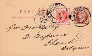 Great Britain 1895 1/2d QV Postal Card Uprated with 1/2d QV Jubilee to Ghent VF