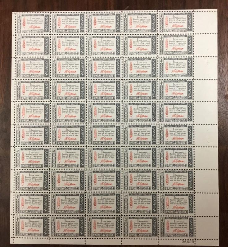 1141    Thomas Jefferson Credo   MNH  4 cent sheet of 50  Issued In 1960